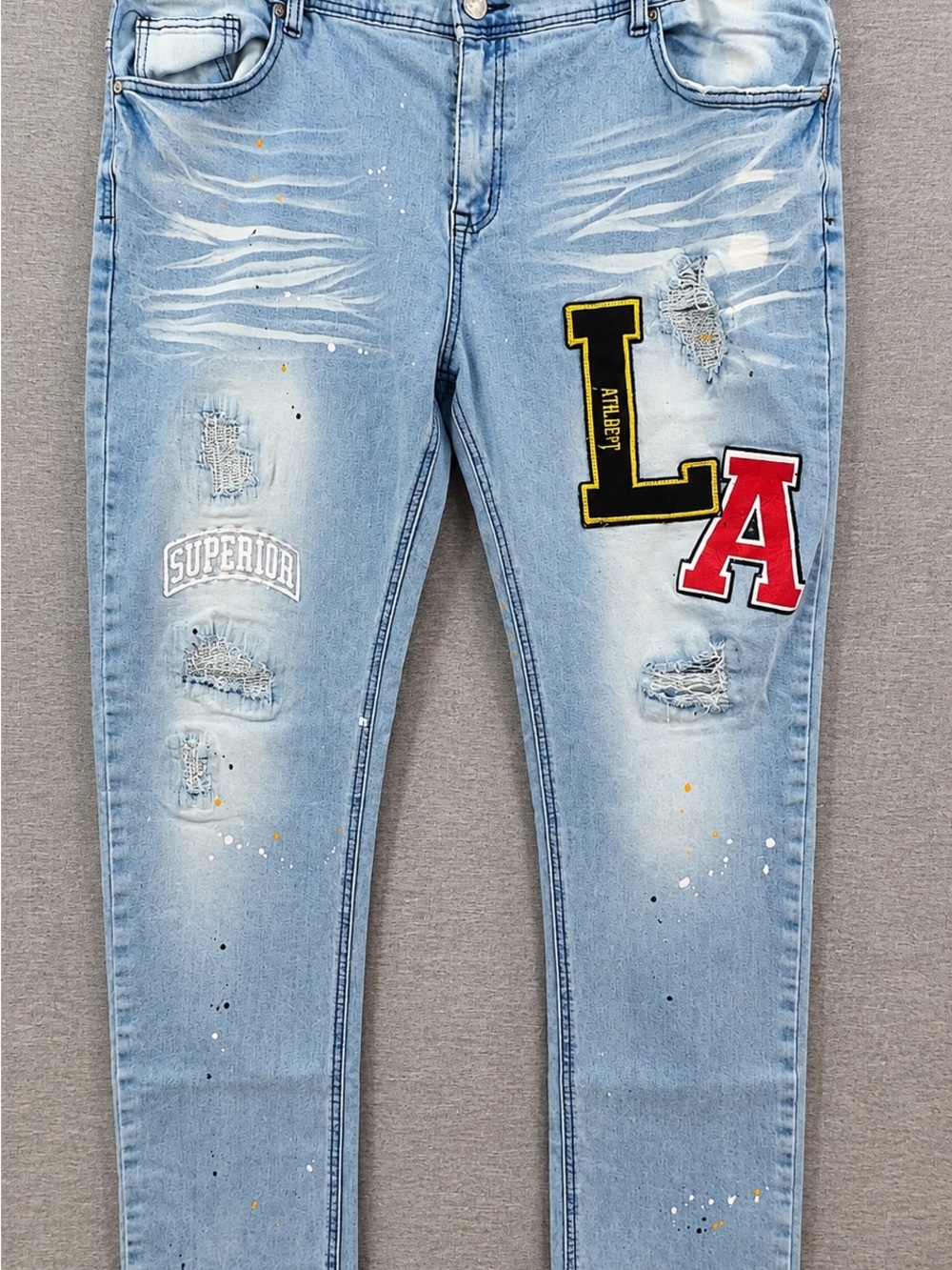 Light Blue Skinny Women's Jeans with LA Patch and Distressed Details